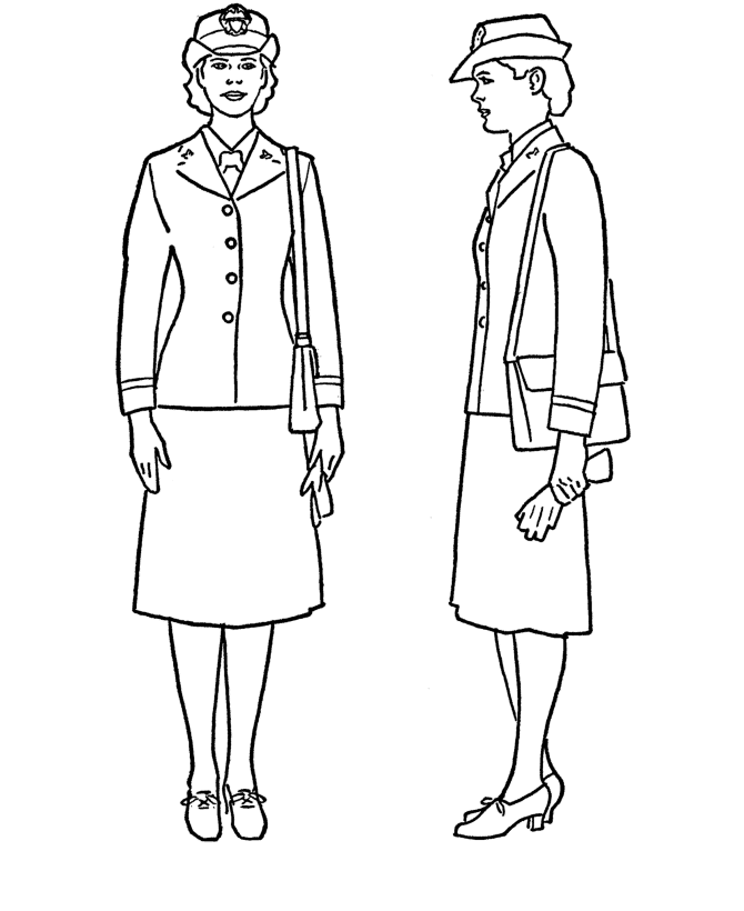 Armed Forces Day Coloring Pages | Navy female dress uniform