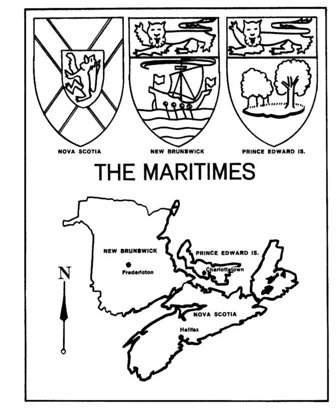 Canada Day - The Maritimes - Map / Coat of Arms Coloring Pages