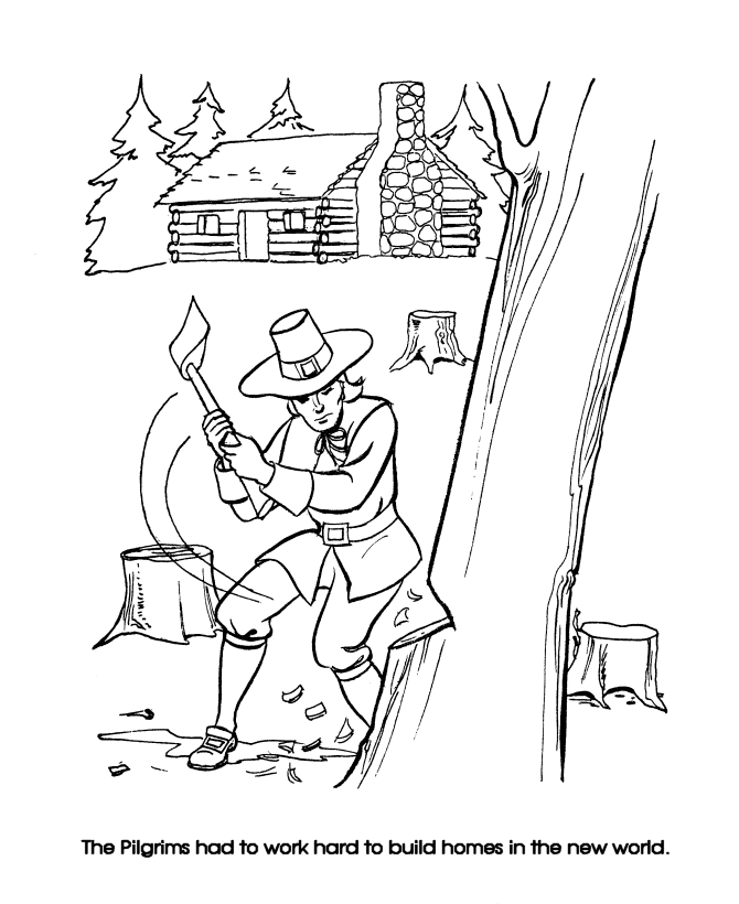 Thanksgiving Coloring Pages - Pilgrim Settlers Thanksgiving