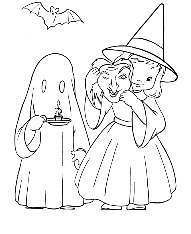 Halloween Costume Coloring Page - Ghost and Witch Halloween