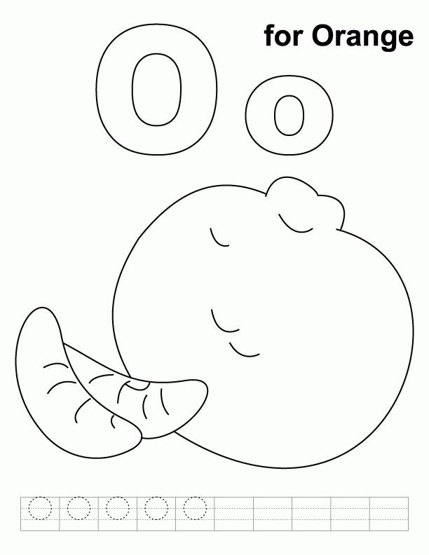 O for orange coloring page with handwriting practice | Download