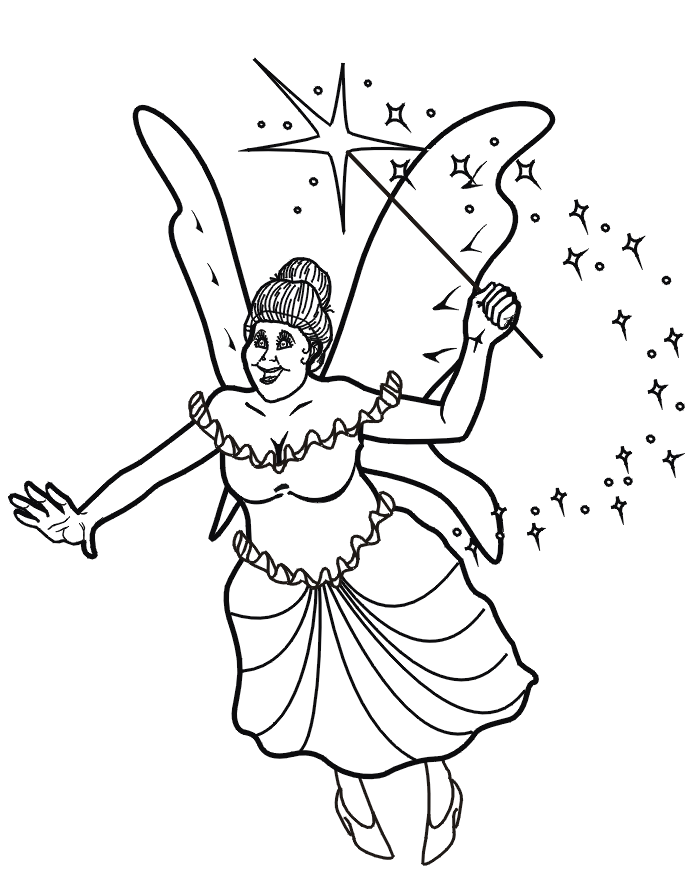 Fairy Tale Coloring Page | Fairy Godmother With Wand