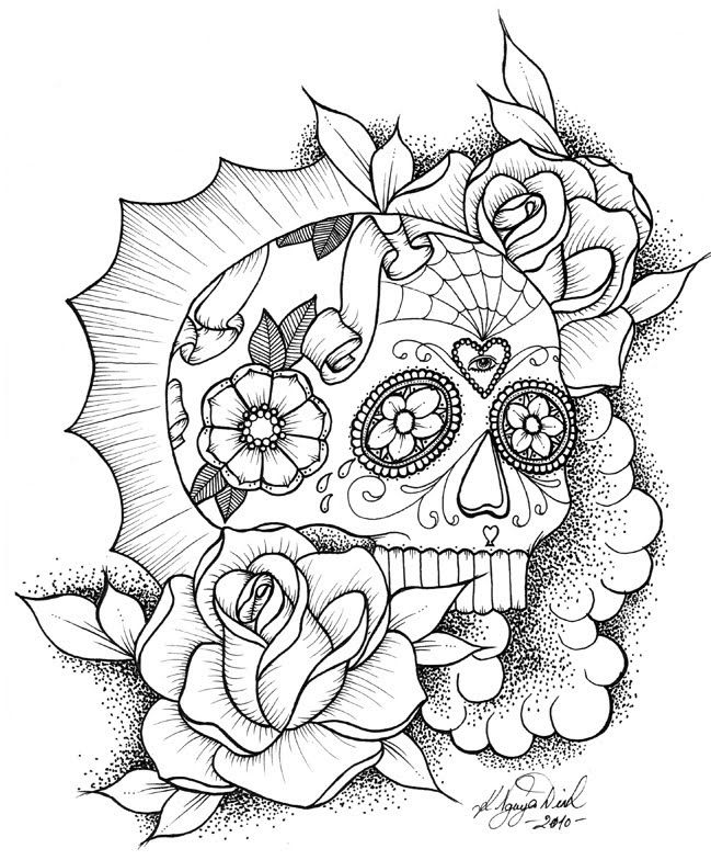 Roses Drawings With Sugar Skulls Images & Pictures - Becuo