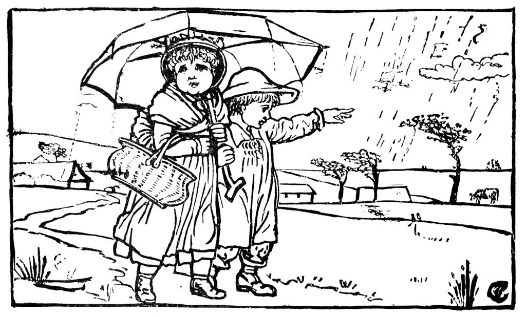 Two Children Walking Under an Umbrella | ClipArt ETC