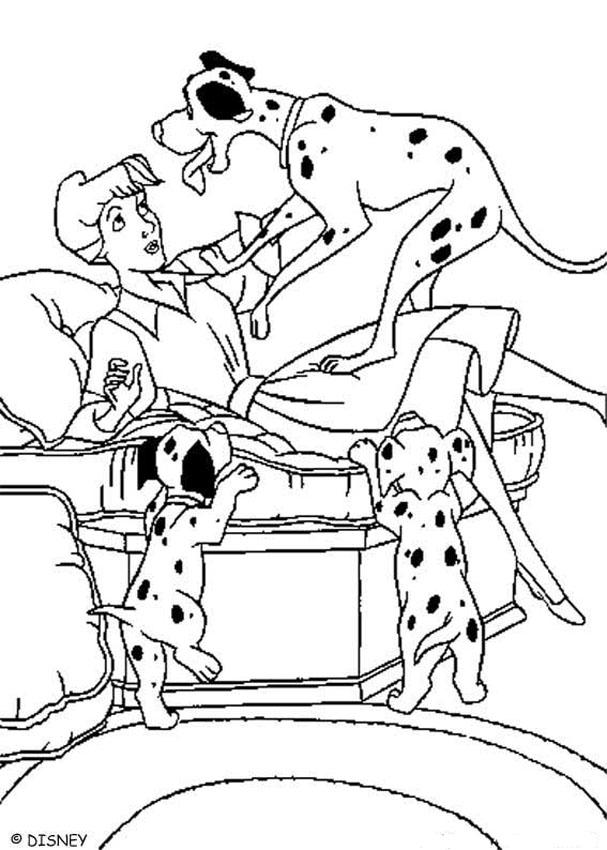 101 Dalmatians coloring pages - Anita, Pongo and puppies