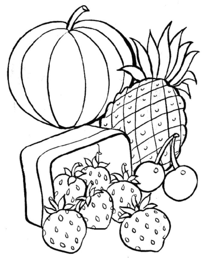 Fresh Fruits And Sweet In Basket Coloring Pages - Fruit Coloring