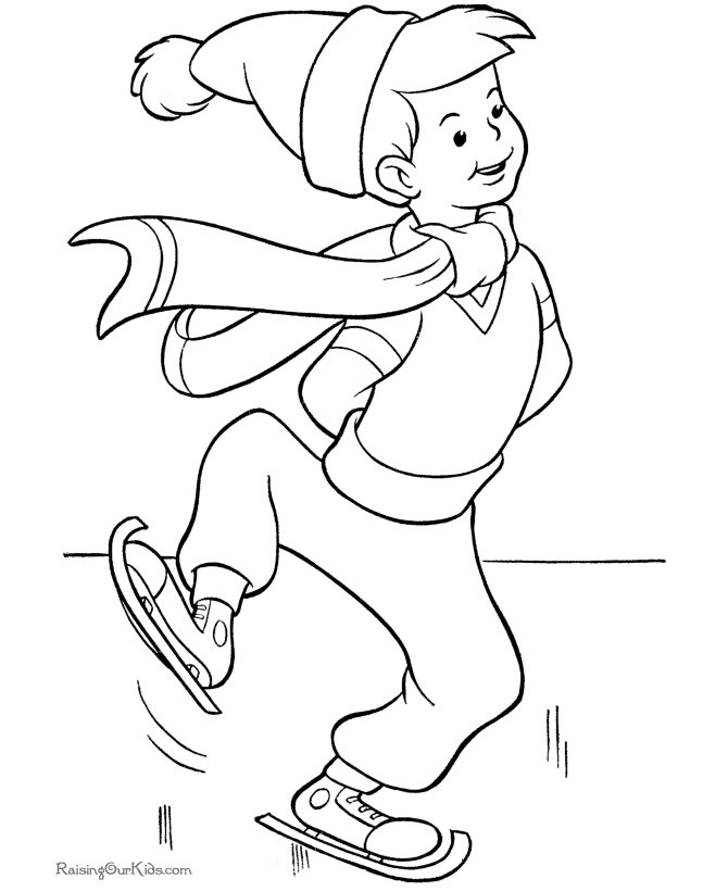 Christmas scene coloring pages - Skating is Fun!