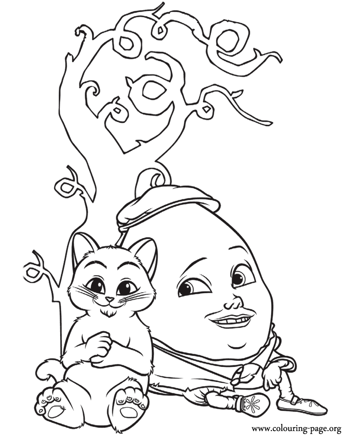 Puss in Boots - Puss in Boots and Humpty Dumpty coloring page