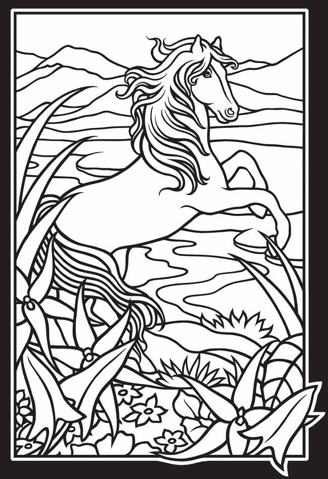 Wild Horses Stained Glass Coloring Book | coloring pages