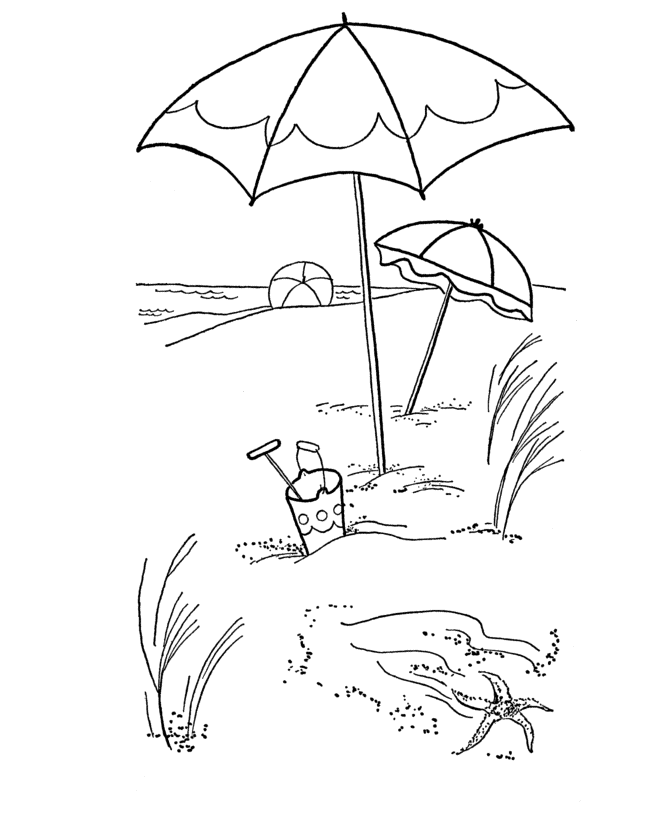 Summer Coloring - Kids Beach Play Time Coloring Page Sheets of the