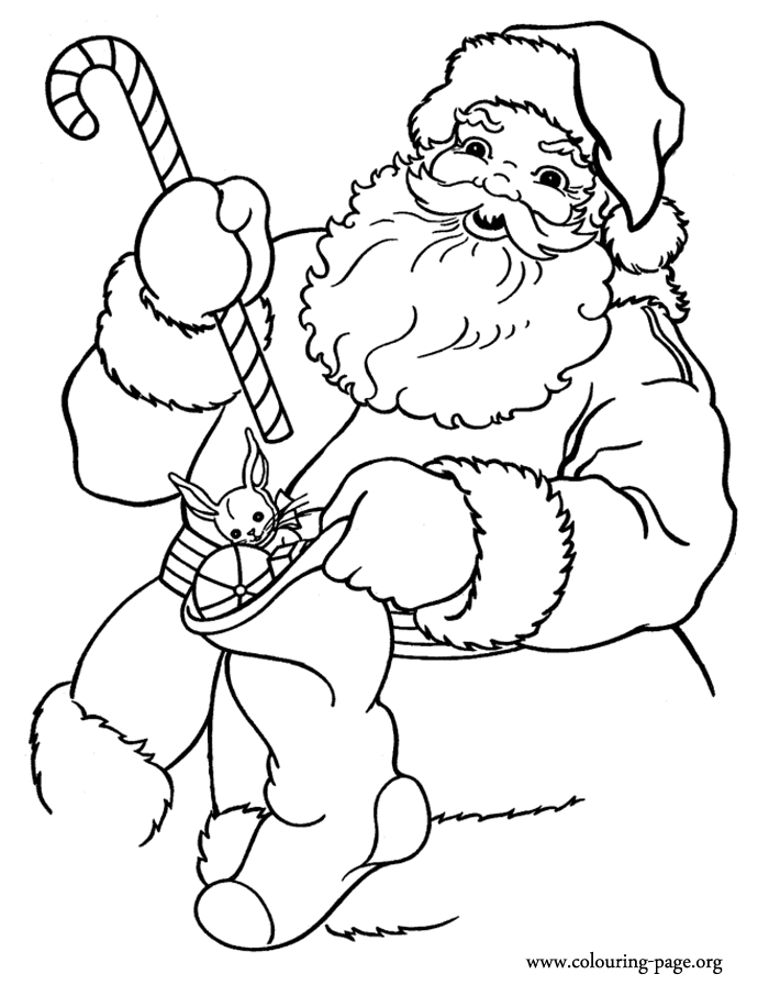 Christmas - Santa Claus holding gifts coloring page