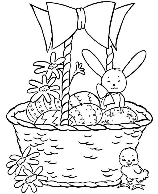 Easter Basket Coloring Pages - Easter Basket with Bunnies and
