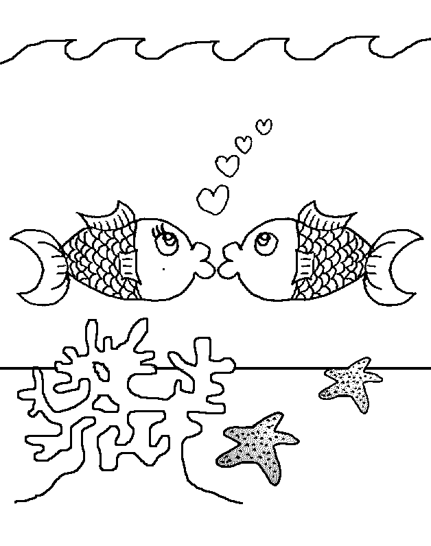 Kissing Fish Free Coloring Pages for Kids - Printable Colouring Sheets