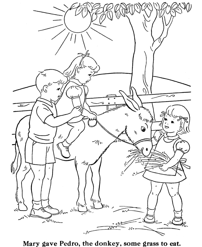 Farm Animal Coloring Pages | Printable Donkey with children