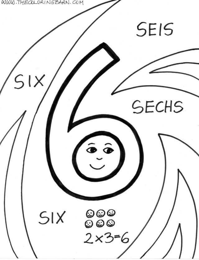 Number Six coloring pages for kids – Preschool | Free Coloring Pages