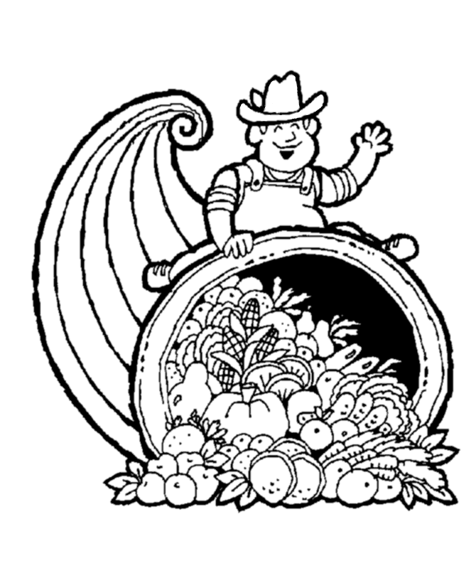 Thanksgiving Coloring Pages - Cornucopia Farmer Coloring Page