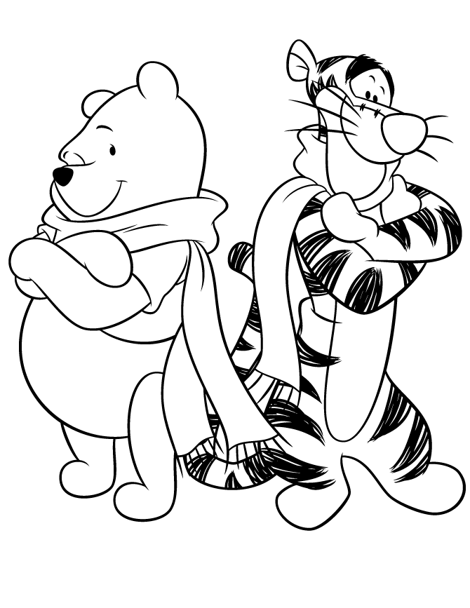 Pooh Bear And Tigger Winter Coloring Page | Free Printable