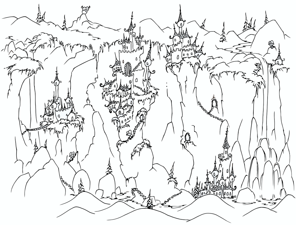 Printable Castle on Cliffs coloring page 