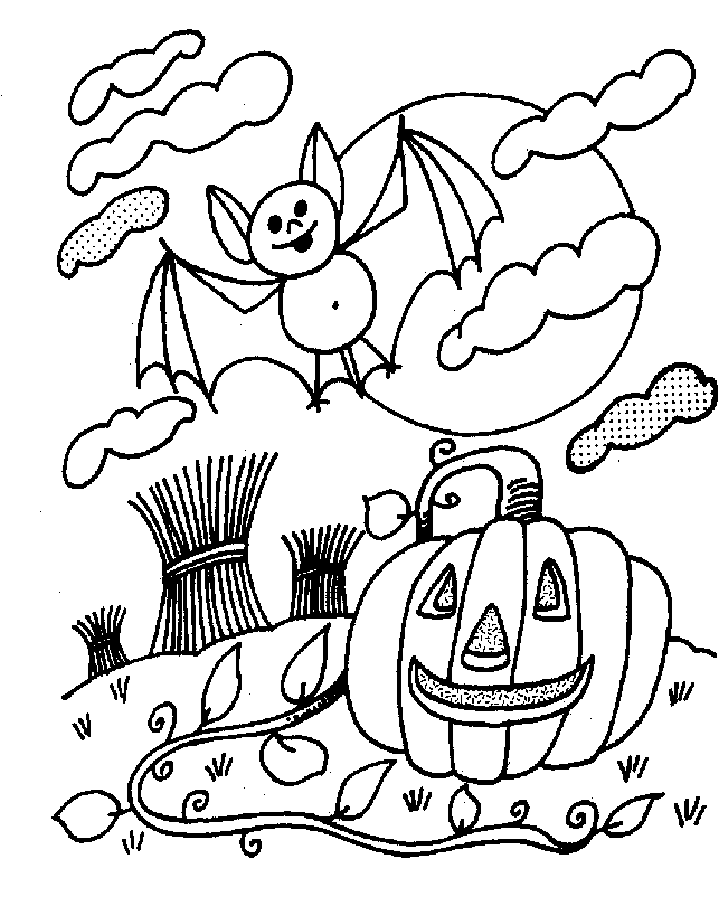 Bat and Jack-O-Lantern of Halloween Coloring Pages – Free