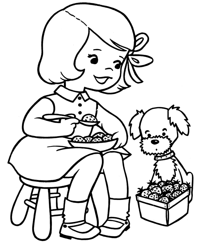 Spring Children and Fun Coloring Page 7 - Spring Strawberries