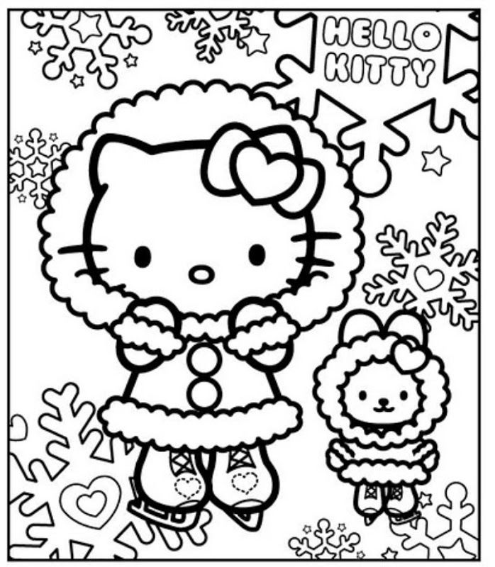 Hello Kitty in the winter - free coloring pages | Coloring Pages