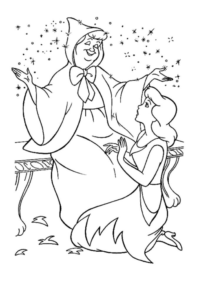Cinderella and Fairy Free Coloring Page - Princess Coloring Pages