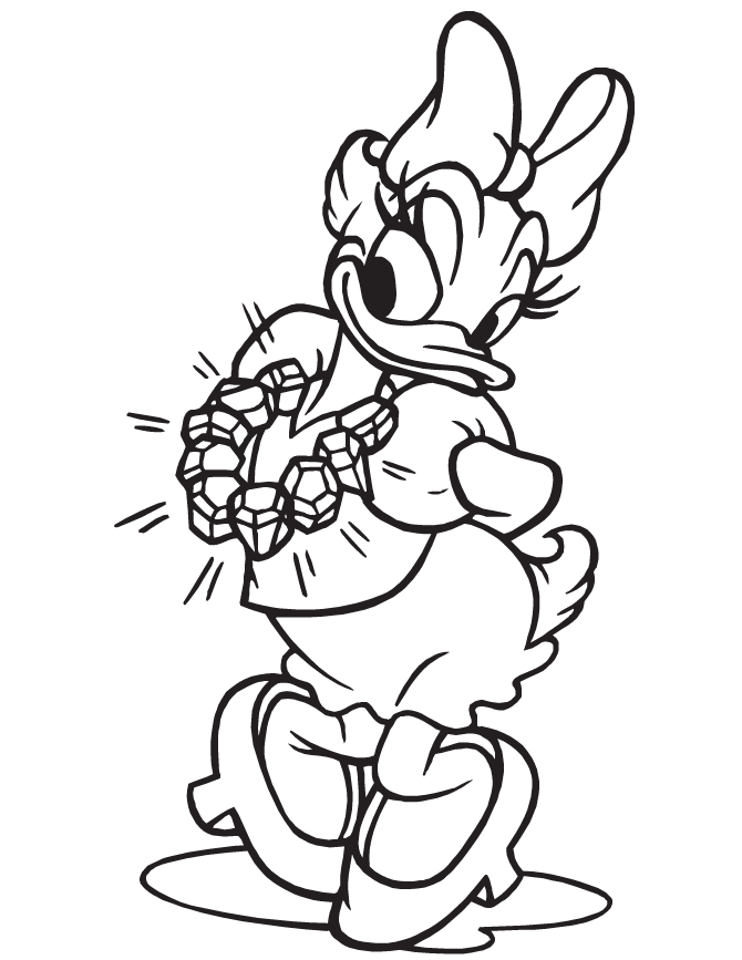 Daisy Duck Wearing Diamond Necklace Coloring Page | Free Printable