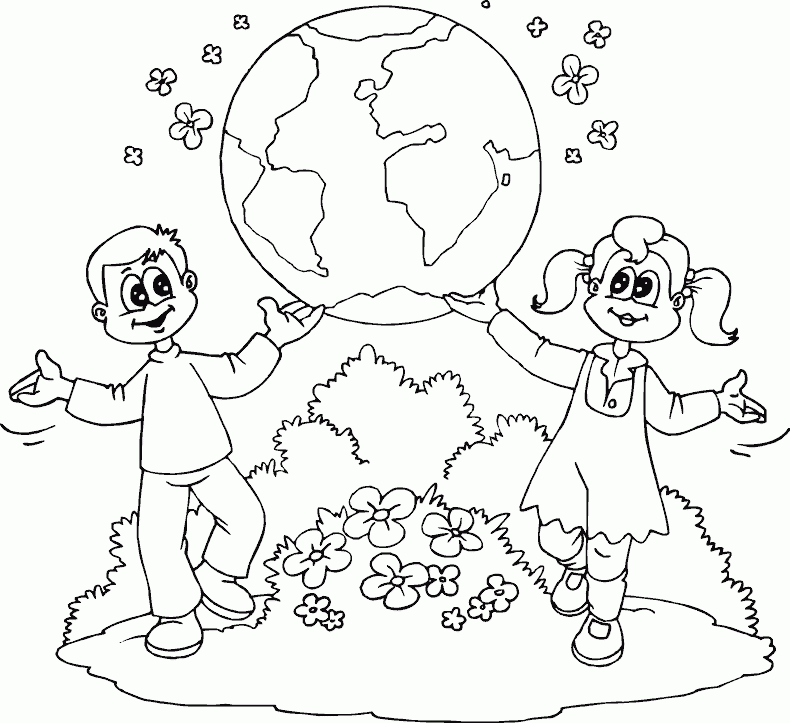 boy and girl showing earth Coloring Pages Printable