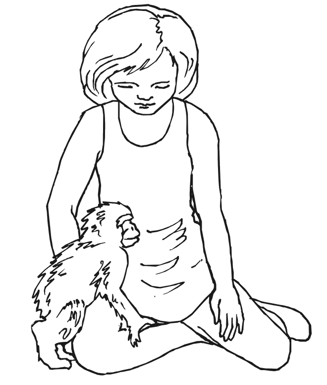Monkey Coloring Page | Girl With Little Monkey