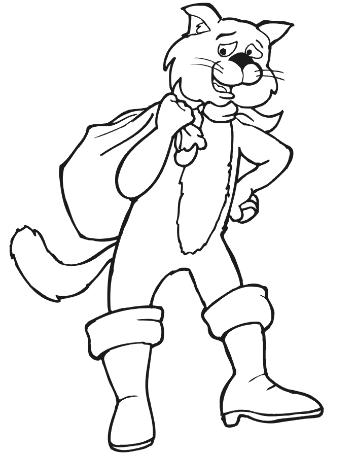 Puss In Boots Coloring Page | Puss With His Boots & Sack