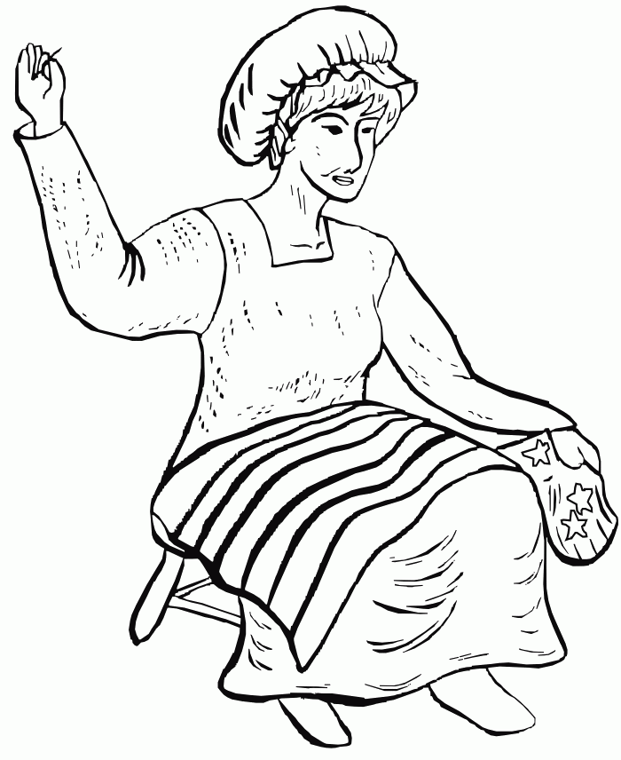 Betsy Ross Was Sewing The American Flag Coloring Pages - Figure