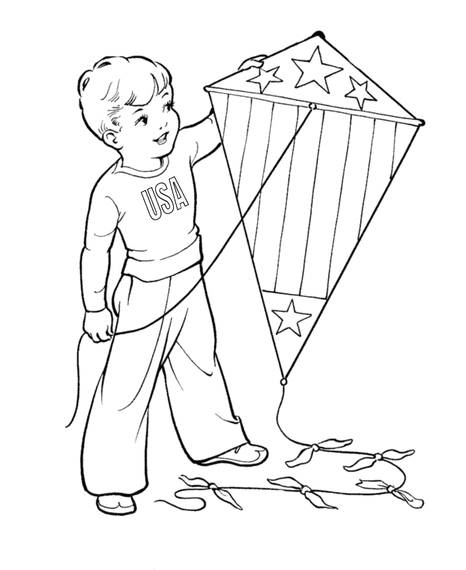 July 4th Coloring Pages - July 4th Kite to flyColoring Page Sheets