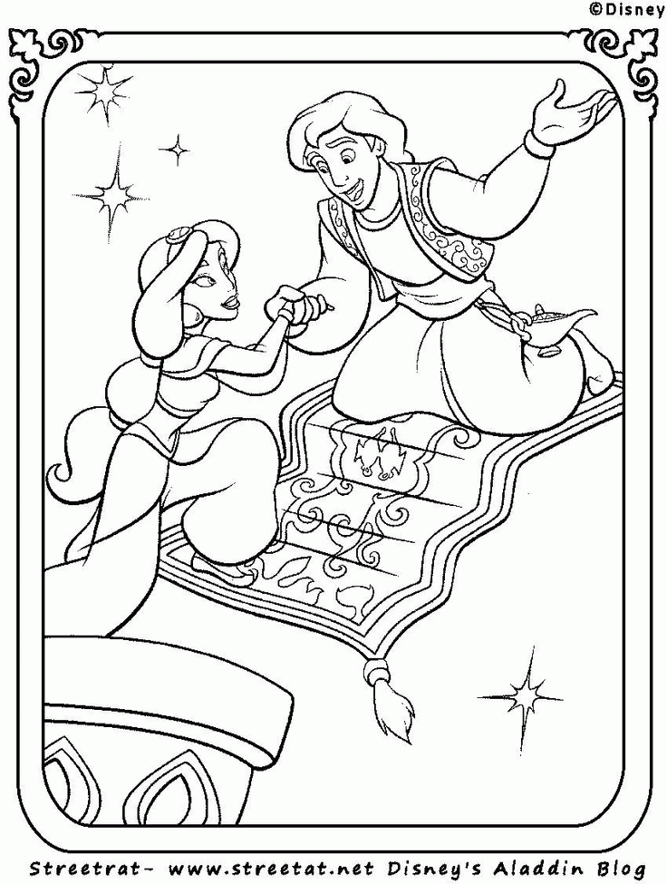 Jasmine and Aladdin Carpet Ride Outline | Disney Coloring Pages | Pin…
