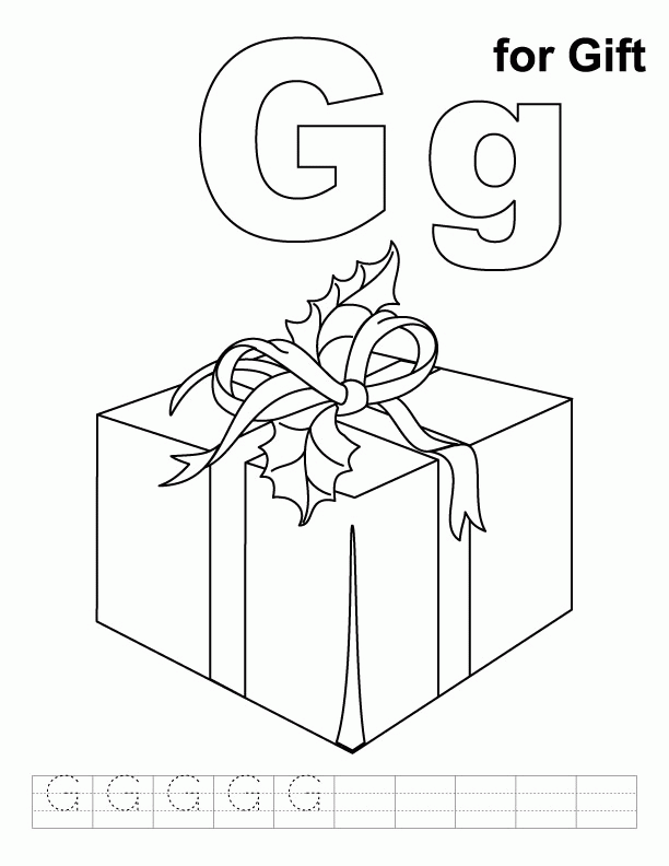 G for gift coloring page with handwriting practice | Download Free