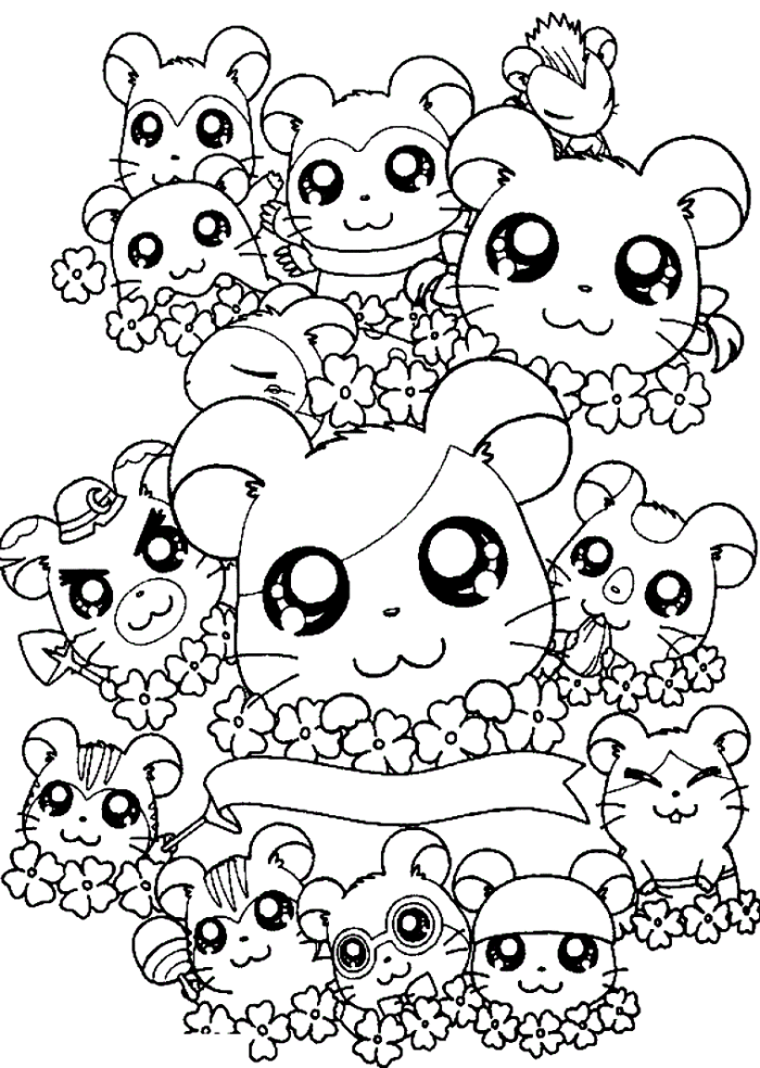 Cute Hamsters Sleeping Hamtaro Coloring Page - Cartoon Coloring