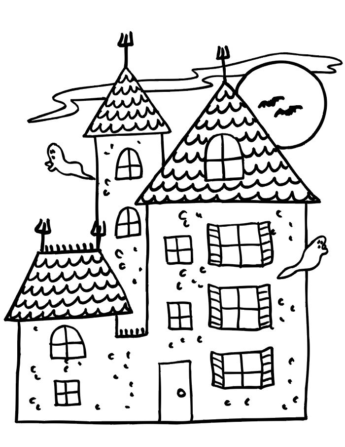 Haunted House Coloring Page | Haunted House With 2 Ghosts