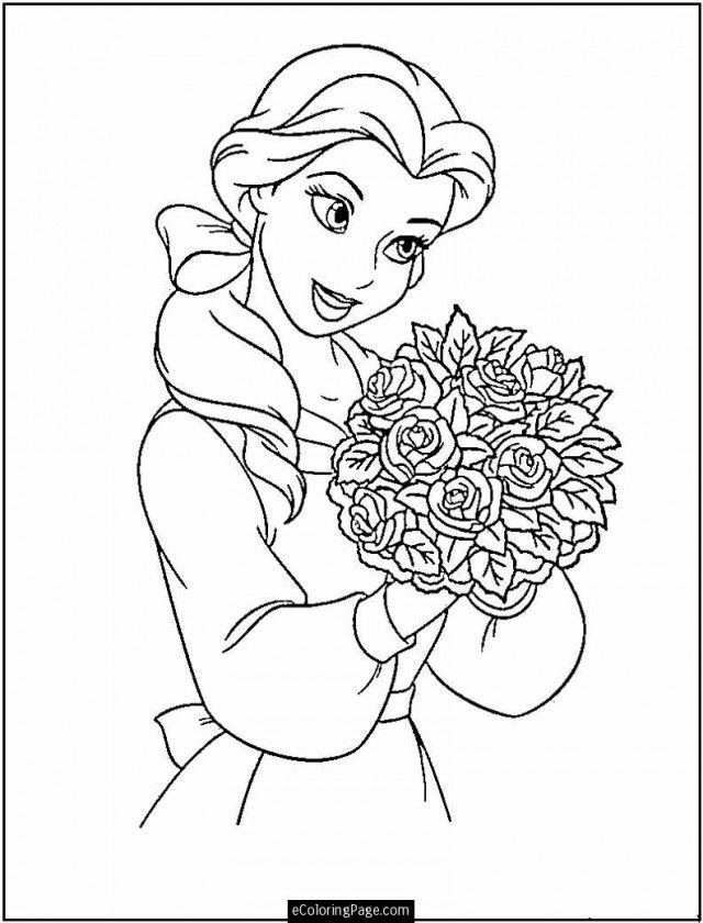 Rose Coloring Pages Printable Disney Princess Belle With Roses