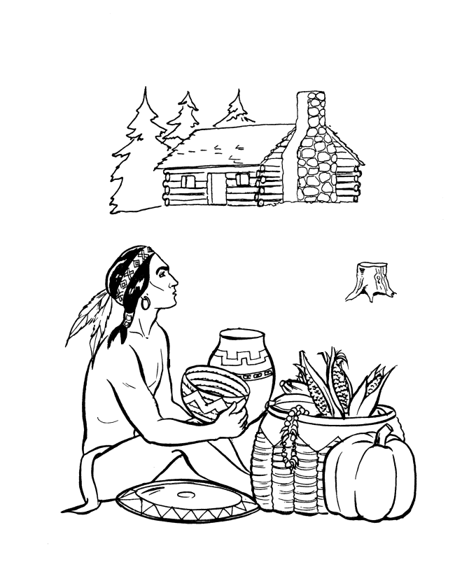 Pilgrim Thanksgiving Coloring Page Sheets - Native Americans