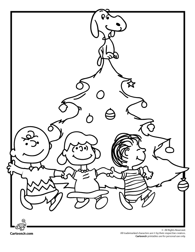 Charlie Brown Christmas Tree Coloring Page with Snoopy