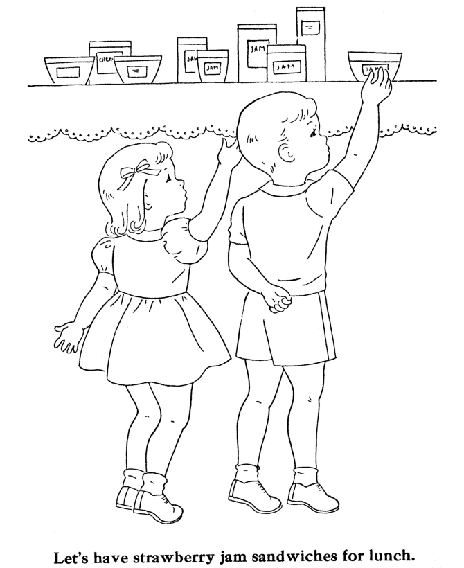 BlueBonkers: Kids Coloring Pages - Kids making a PBJ for lunch ...
