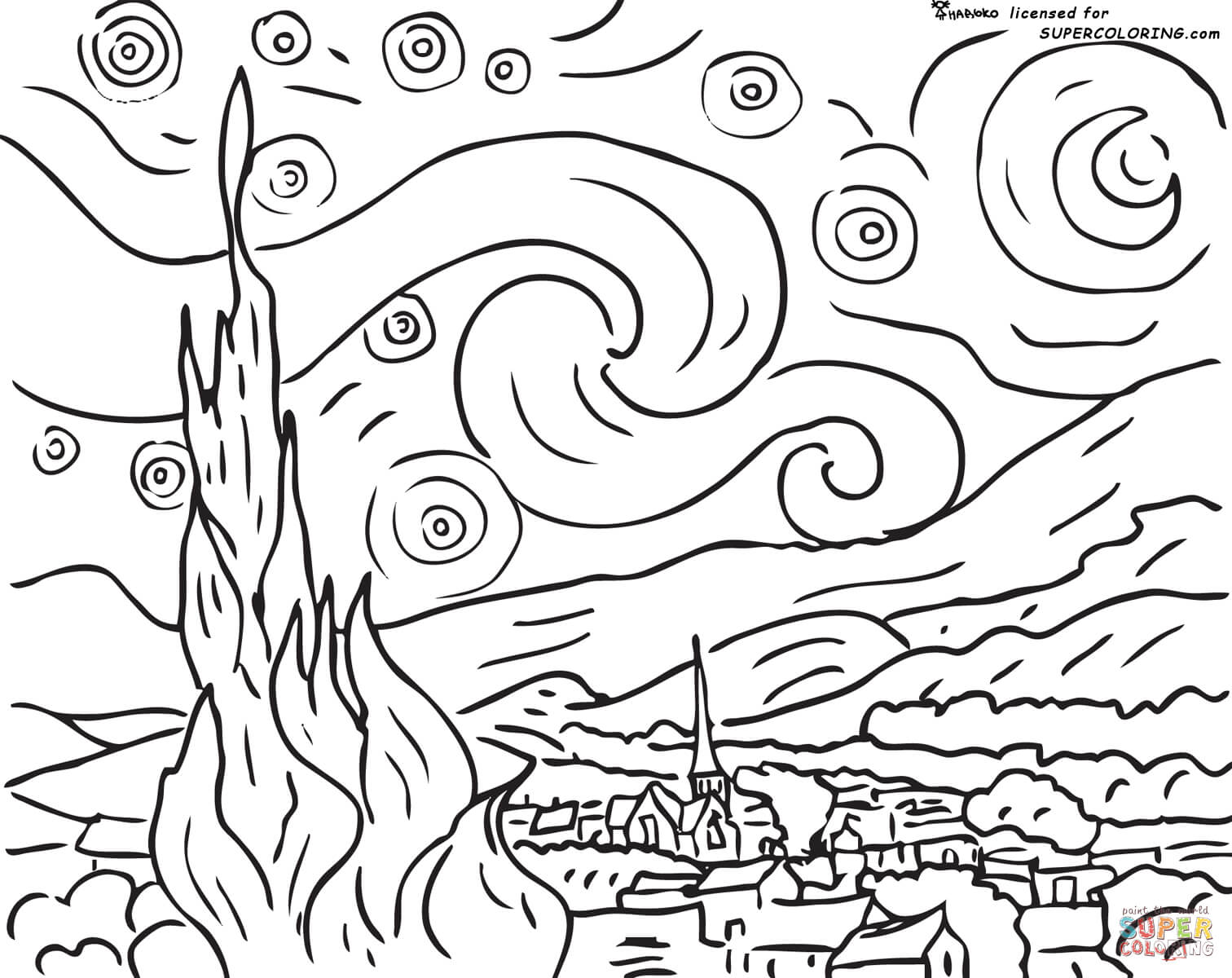 Starry Night By Vincent Van Gogh coloring page | Free Printable ...