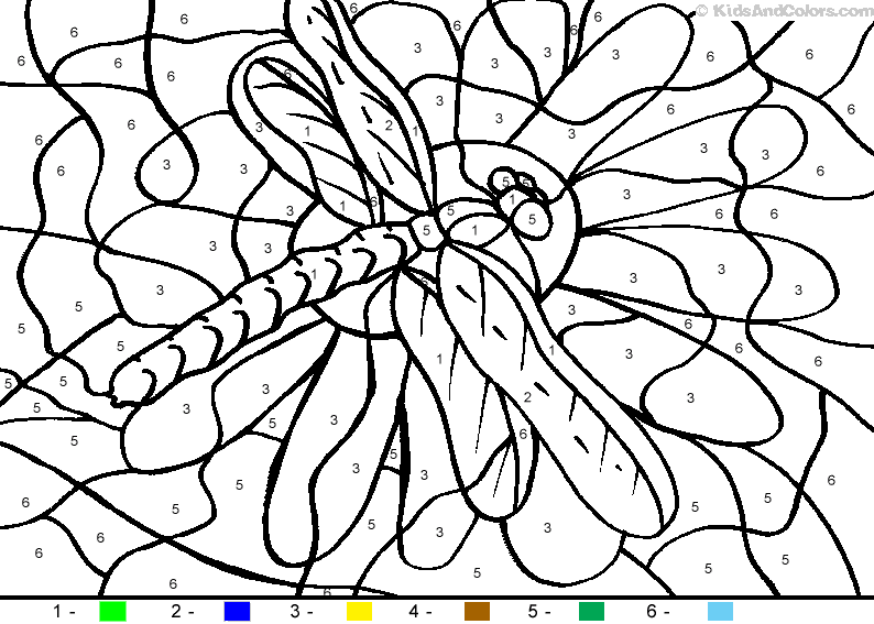 Animal_color_by_number color-by-number-dragonfly coloring pages