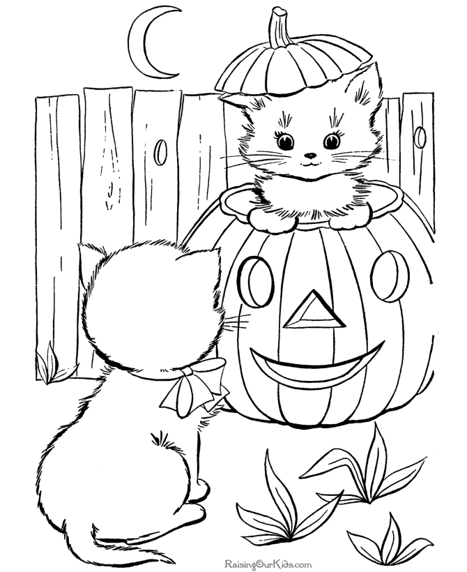 Free Halloween cats coloring pages - Kittens!