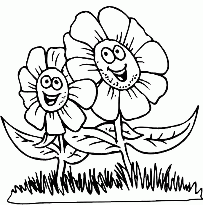 Flower Happy Spring Coloring Pages - Spring day Cartoon Coloring