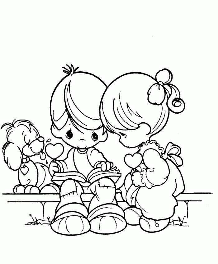 Boy And Girl Reads Book Precious Moments Coloring Pages - Precious