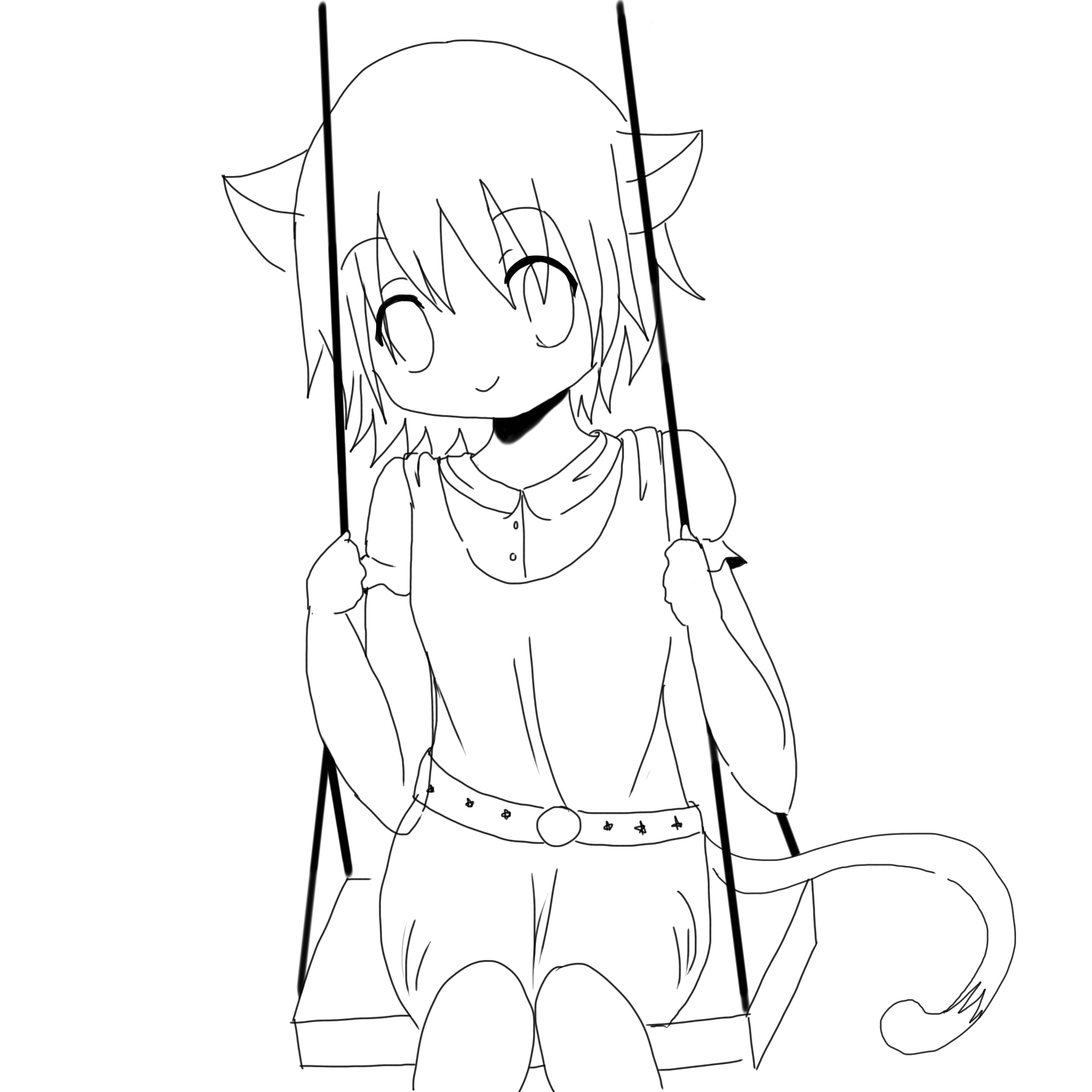 Cute Anime Cat Coloring Pages. Neko Girl Lineart By Watereye On ...