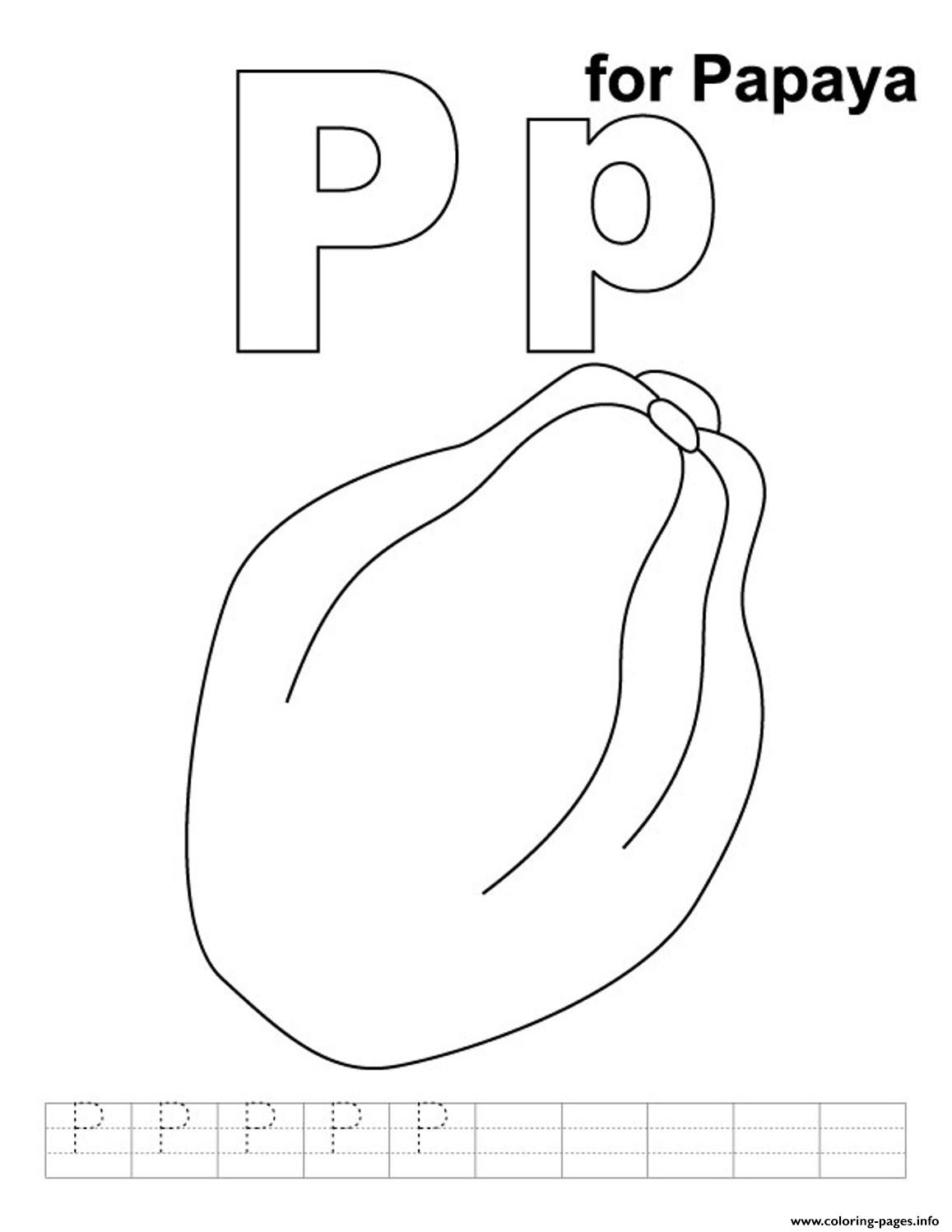 P For Papaya Fruit Sfeda Coloring Pages Printable
