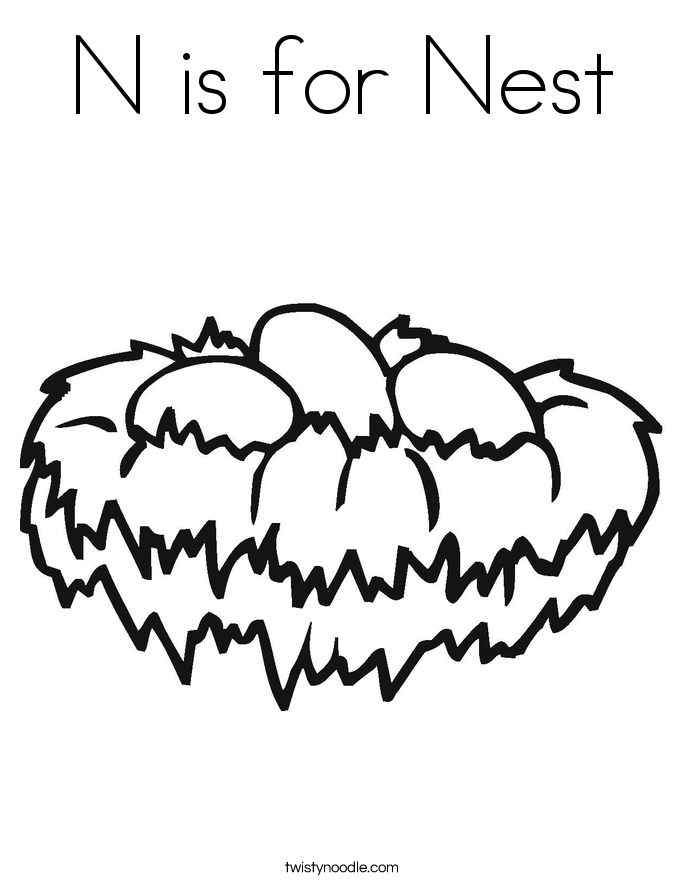 N is for Nest Coloring Page - Twisty Noodle