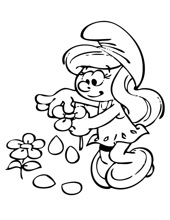 Smurfette With Flower Coloring Page | Free Printable Coloring Pages