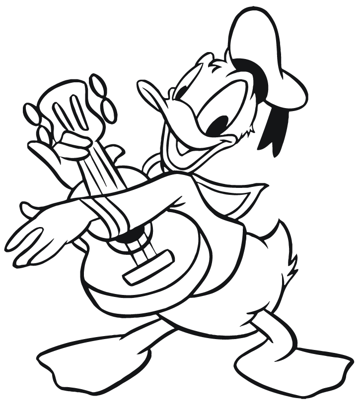 Donald Duck Playing Ukulele – Disney Coloring Page | Tuts King